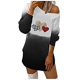 JenK Cing Kleid Damen Sexy Schulterfreies Pullover Langarm Minikleid Love Print Sweatshirt Farbverlauf Sweatjacke Vintage Farbblock Freizeit Kleider Elegant Herbst Winter Kleider Lose Rundhals Tunik