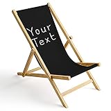 Holz-Liegestuhl Klappbar Klappliegestuhl Sonnenliege Strandstuhl Wechselbezug Motiv Your Text Schwarz [119]