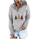 Eaylis Damen Lässige Weihnachtspullover Button Down Hoodies Kordelzug Kapuzentasche, Freizeit Langarmshirt Pullover Teddy-Fleece Plüsch Kapuzenpullover Pulli Streetwear Langarm Sweatshirt H