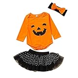 BIBOKAOKE Kleinkinder Baby Mädchen Halloween Geburtstag Party Outfit Prinzessin Kleid Langarm Strampler Tüll Tütü Rock Stirnband Set 3tlg Fotoshooting Kostüm Geschenk Romper Bekleidung