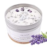 Duftkerze Bio Soja Kerze mit Lavendel und Natürlicher Kristall, Handgemachtes Kerze Outdoor 2 Kerzendochte aus Baumwolle Brennen 50 Stunden 200g (Lavendel)