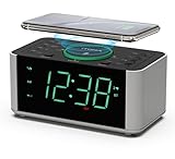 Radiowecker Kabelloses Laden, Snooze, Bluetooth Dual Alarm, Dimmer LED Anzeige, Nicht tickende Uhr für Nachtbett iTOMA CKS910