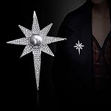 PENGYMY Brosche Mode Neue Silberne Farbe Kristall Stern Brosche Koreanische Frauen Strickjacke Schal Herrenanzug Mantel Pin Abzeichen Hemd Kragen Zubehör (Metal Color : Antique Silver Plated)