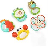 HOLA Rassel Beißring Baby Spielzeug 0 3 6 9 Monate, 5 Pcs Shaker Greifling Motorik Sensorik Babyspielzeug Neugeborenen Babyrassel Beissring Set, Kleinkind Lernspielzeug Mädchen Jungen Geschenk