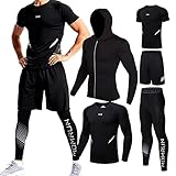 Männer Workout Kleidung Outfit Fitness Bekleidung Fitnessstudio Outdoor Laufen Kompressionshose Shirt Top Langarm Jacke 4PCS oder 5pcs schwarz M