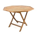 Divero Esstisch 100 cm Balkontisch Gartentisch Beistelltisch Teak Holz Tisch für Terrasse Balkon Garten – wetterfest massiv klappbar – Ø 90 cm Natur-b