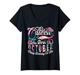 Damen Diese Königin wurde im Oktober geboren Alles Gute zum Geburtstag für mich Queen BD T-Shirt mit V