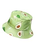 UMIPUBO Fischerhut Unisex Bunt, Damen Herren Bucket Hat mit Früchte/Lächelndes Gesicht Faltbar Sommerhut Canvas Faltbarer Eimerhut zum Wandern, Camping, Avocado Einheitsgröß
