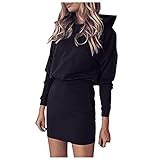 Baiomawzh Damen Kapuzenkleider Einfarbig Pulloverkleid Elegantes Enges Kleid Knielang Hoodie Kleid Kapuzenpullover Rundhals Langarm Bodycon Minik