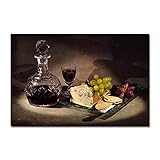 YANGYUE Leinwand Gemälde Küche Weintraube Wein Und Käse Poster Und Drucke Wandkunst Essen Bild Wohnzimmer Wohnkultur (50x80cm) R