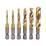 JUSTYUSHU 6 stücke Metrisches Thread. M3-M10. Tap Bohrer Bits 1/4 Zoll Hex Schaft beschichtet HSS. Bohrung Hahnbits Gewindeschraube Tippetools Zentrierbohrer-S