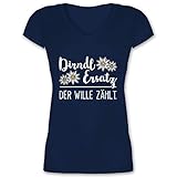 Kompatibel mit Oktoberfest Damen Trachtenshirt - Dirndl Ersatz der Wille zählt - weiß - L - Dunkelblau - Statement - XO1525 - Damen T-Shirt mit V