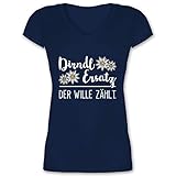 Kompatibel mit Oktoberfest Damen Trachtenshirt - Dirndl Ersatz der Wille zählt - weiß - L - Dunkelblau - Statement - XO1525 - Damen T-Shirt mit V