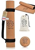 Yogiliving® Yogamatte XL | 100% natürliche Yogamatte Kork & Naturkautschuk [5mm] | Yogamatte rutschfest & schadstofffrei | Yogamatte Tragegurt aus weichem Neopren & Faszienball im S