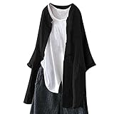 Mengove Neue Frauen-Baumwollleinen Lange Bluse Unregelmäßiger Rand Buttons Lose Beiläufige Weinlese Hemd-Kleid Lässige Bluse Knopftasche Hemden Langarm Cardigan Patchwork Top