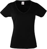 Lady-Fit Valueweight V-Neck T-Shirt von Fruit of the Loom Schwarz M