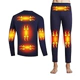 Thermal Underwear Sets Für Herren, Waschbare Elektrische USB Heizung Langarm Oberteil Und Hose 8 Zonen Heizung Intelligente Temperaturregelung Für Outdoor Radfahren Ski,Blau,XXL