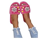 Damen Plüsch Fell Hausschuhe Dasongff Offene Zeh Flauschige Pantoffeln Damen Latschen Warme Frauen Badelatschen Flache Sandalen Sommer Winter Women Slides Fluffy Slipper Schlappen Fur S