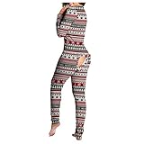 CixNy Funktional Overall mit Knöpfen und Klappe Nachtwäsche für Damen Party Pyjama, Langarm Schlafanzug Sleepwea, V-Ausschnitt Einteiler Outfit, Weihnachts Karneval (002#Dunkelgrau, XL)