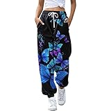 Dwevkeful Damen Jogginghose Sporthose Elastischer Bund Traininghose mit Taschen 3D Druck Sweathose Freizeithosen Langhosen High Waist Fitnesshosen Outdoor Hosen Laufhose H