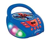 Lexibook Marvel Spider-Man-Bluetooth-CD-Player für Kinder-Tragbar, Lichteffekte, Mikrofonbuchse, Aux-In, Akku oder Netz, Mädchen, Jungen, Blau/Rot, RCD109S