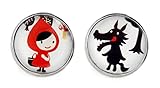 Damen Handmade Lustige Ohrringe Mädchen Rotkäppchen Wolf Wald Motive Chirurgenstahl Modeschmuck Cabochon Edelstahl Rot Silber Rund Personalisierte Geschenke Für F