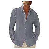 BIBOKAOKE Herren Hemden Tshirt Revers Leinenoptik Freizeithemd Lange Regular Fit Businesshemd ArbeitsHemd Longsleeve Sommer Casual Henley Shirt Langärmeliges Longshirt Coole Strandhemd ​Top