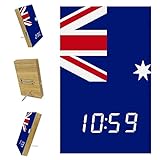 EZIOLY Digitaler Wecker mit Australien-Flagge, Anzeige von Uhrzeit, Temperatur, Datum, LED, Holz, Harz, USB/batteriebetrieben, Klangsteuerung, Energieeinsparung für Schlafzimmer Bü