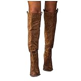 LLDG Damen Overknee Stiefel aus Veloursleder Langschaft Cowboy Stiefel mit rundem Kopf Stretch Boots Pumps Modische Halblange Stiefel sexy Biker Boots Mode-Stiefel Schlupfstiefel w