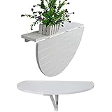GETZ MSYO Wandklapptisch Holz Wandtisch Klappbar Massivholz Klapptisch Wandtisch Wandklapptisch Halbrund Klappbarer Esstisch Schreibtisch Platzsparend - Weiß (80 X 52 cm)