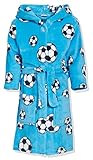 Playshoes Jungen Kuschelweicher Fleece Morgenmantel Fußball Bademantel, Blau (Blau 7), 122/128