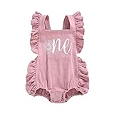 FYMNSI Baby Mädchen erster Geburtstag Outfit Cake Smash One Print Rüschen ärmellos rückenfrei Einteiler Bodysuit Sommerkleidung Foto-Requisiten, rosa blume, 6-12 M