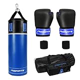 MSPORTS Boxsack-Set Professional für Kinder und Jugendliche 70 x 25 cm, Box-Set mit Boxhandschuhen, Boxbandagen und Tasche - 12 kg Blau-Schwarz Box