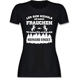 Geschenk für Hundebesitzer - Leg Dich Niemals mit Meinem Frauchen an - M - Schwarz - Shirt Hunde Spruch - L191 - Tailliertes Tshirt für Damen und Frauen T-S