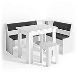 Vicco Eckbankgruppe Roman Esszimmergruppe Eckbank Sitzgruppe Tisch Hocker (Weiß, 150x120cm)