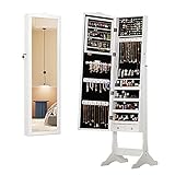 ZzheHou Schmuckschrank In voller Länge Spiegel Lagerschrank Wandmontage auf Boden in voller Länge Spiegel Schmuck Schrank Garderobe Passspiegel Organisieren Sie Ihren gesamten Schmuck