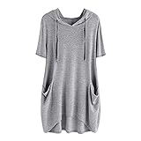 TWIFER Asymmetrisch Sommer Damen T-Shirt Casual Gedruckt Kurze Ärmel Seitentasche Mit Kapuze Unregelmäßige Top Bluse S