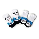 WNFYES 4 Teile/Set haustierhundschuhe für kleine mittelhunde, Winter Baumwolle rutschfeste Cartoons Schuh socken, Chihuahua rutschfeste invertierte Schuh Abdeckung H