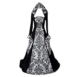 YEBIRAL Damen Langarm Mittelalter Kleid Bodenlangen Gebunden Taille Maxikleid Gothic Retro Kleid Prinzessin Renaissance Cosplay Dress Party Festlich Halloween Karneval Kostü