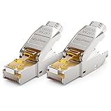 deleyCON 2x CAT 6a Netzwerkstecker RJ45 Werkzeuglos Geschirmt 10Gbit/s Netzwerk Stecker für Starre Verlegekabel Rohkabel Steckverbinder RJ45 Ethernet LAN DSL Patchkab