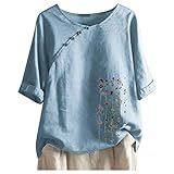 DFBF Plus Shirt Pullover Kurz Frauen Bluse Tops Blumengröße Druck Ärmel Lose Damen Bluse, hellblau, M