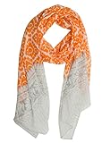 Sunsa Damen Schal, Halstuch Baumwolltuch für Frühlings/Sommer, Stola Tuch mit Blumen Design, Accessoires for Women, Scarf Tücher und Schals als Geschenk für Frauen/Freundin (orange/grau)