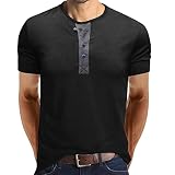 Herren Sommer T-Shirt Rundhals Tee Tops Kurzarm Henley-Shirt mit Grandad-Ausschnitt Baumwolle T-Shirt Basic Männer Lässige O-Neck T