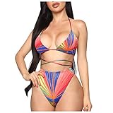 Badeanzug Tankini Top Funkelnder Bikini Feminine BadeanzüGe für Frauen Ashley Graham Badeanzug Bikini-BadeanzüGe für GroßE MäDchen (Mehrfarbig,L)