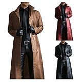 Lemooner Trenchcoat für Herren Slim Fit Lang Wintermantel Premium Business Männer Lederjacke Revers Motorrad Windjacke Herbst Winter Lange Gotisch Leder-Jacke für H