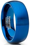 Metal Masters CO. Men's Blue Tungsten Carbide Wedding Band Ring Dome 8MM Brushed Comfort-Fit Hig