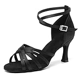 RUYBOZRY Latein Tanzschuhe Damen Satin Damen Tanzschuhe,802QB-Schwarz-7.5,EU37