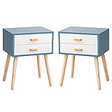Nachttisch Skandinavien Nachtschrank mit 2 Schublade Nachtkonsole Schlafzimmer Sofatisch (45 x 35cm, Blue White, 1)