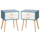 Nachttisch Skandinavien Nachtschrank mit 2 Schublade Nachtkonsole Schlafzimmer Sofatisch (45 x 35cm, Blue White, 1)