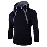 Mi Manchi Neuer Frühlings- und Herbst-Persönlichkeits-Hoodie mit hohem Kragen lässig Tunika Top Ausschnitt Reißverschluss Dekoration einfarbig Mode Sweatshirt Baumwoll Casual Kapuzenpullover M-3XL